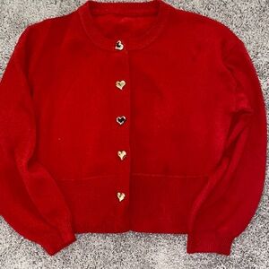 Red Heart-Button Women’s Sweater Cardigan